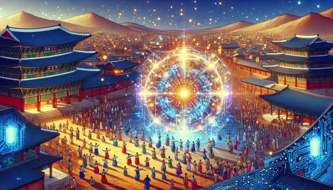 Illustrate a scene of the Palman Daejanggyeong Festival showcasing the advanced protective technology by Lumispace for preserving the cultural heritage of Korea.