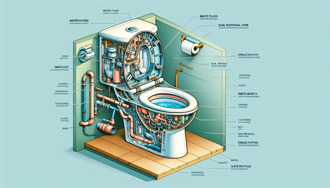 An illustration of the Sanicompact 43 toilet system showcasing its advanced water-saving features and efficient waste disposal technology.