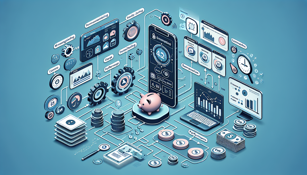 An illustration of a business communication platform managing customer interactions efficiently through WhatsApp, showcasing features like automation, real-time monitoring, performance analysis, and cost-saving benefits.