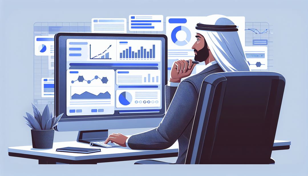 Create an illustration of a Paid Ads Specialist analyzing campaign data on a computer, surrounded by graphs and charts, with digital advertising platforms like Google Ads and Facebook Ads displayed on the screen.